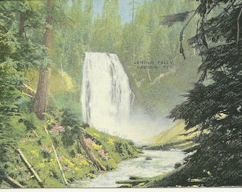 Cartolina d'epoca degli anni '40 dell'Oregon, Lemolo Falls, fiume Deschutes