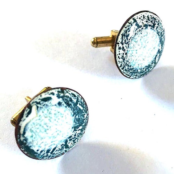 Vintage 1960s Cuff Links with Green and White Ena… - image 8