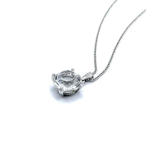 Vintage Solitaire Crystal Pendant Necklace - image 2