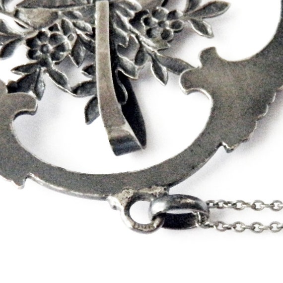 Vintage 1930s Silver Flower Pot Pendant Necklace - image 4