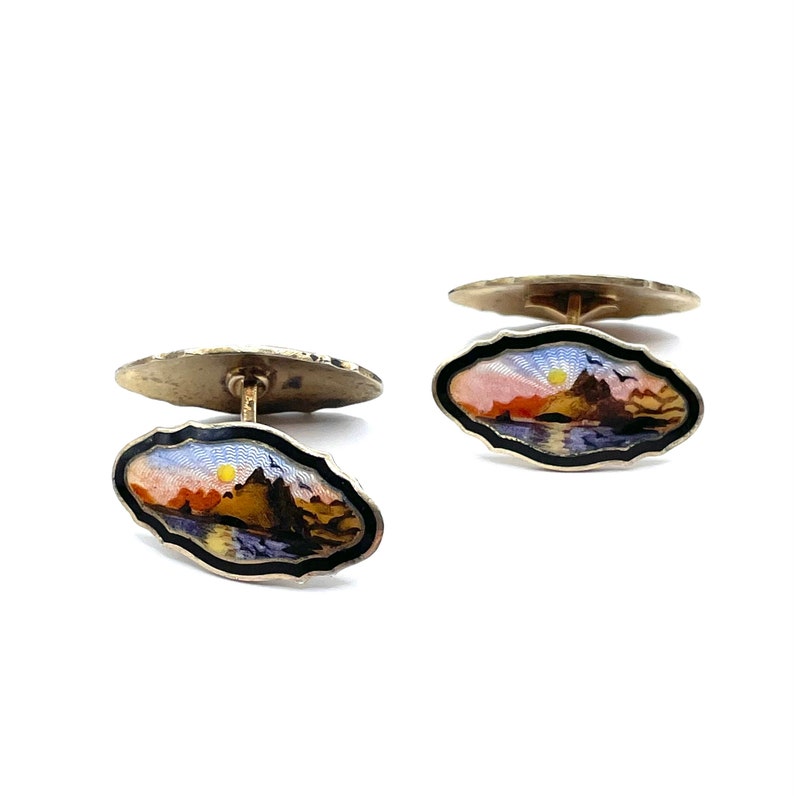 Vintage Enameled Norwegian Sterling Silver Cuff Links Kristian Hestenes image 5