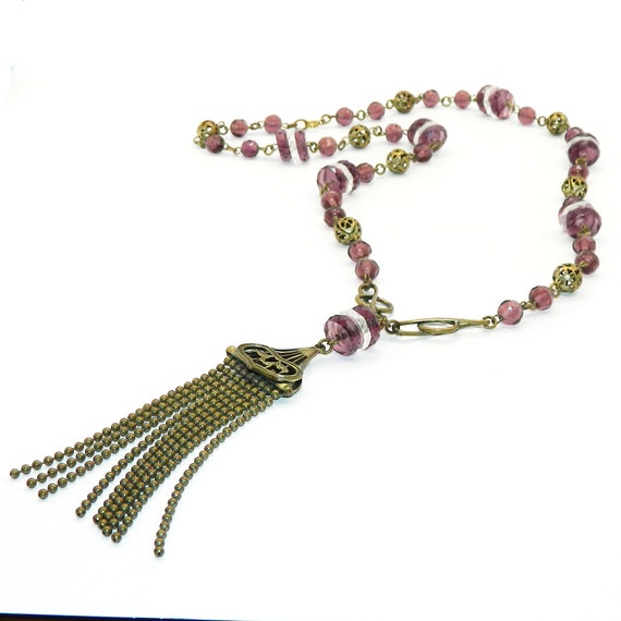 Antique Y Style Beaded Pendant Necklace - image 8