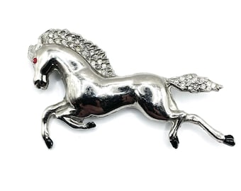 オパールブローチ馬車と馬のデザインブローチ 1940 年代 50 年代のかわいい駅馬車と馬のプラスチック ノベルティ