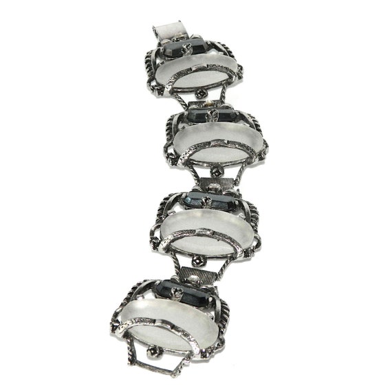 Vintage 1950s Frosted Glass Hematite Bracelet - image 3