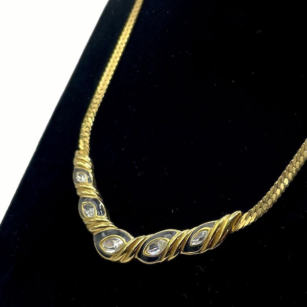 Vintage 1980s Trifari Enameled Rhinestone Necklace