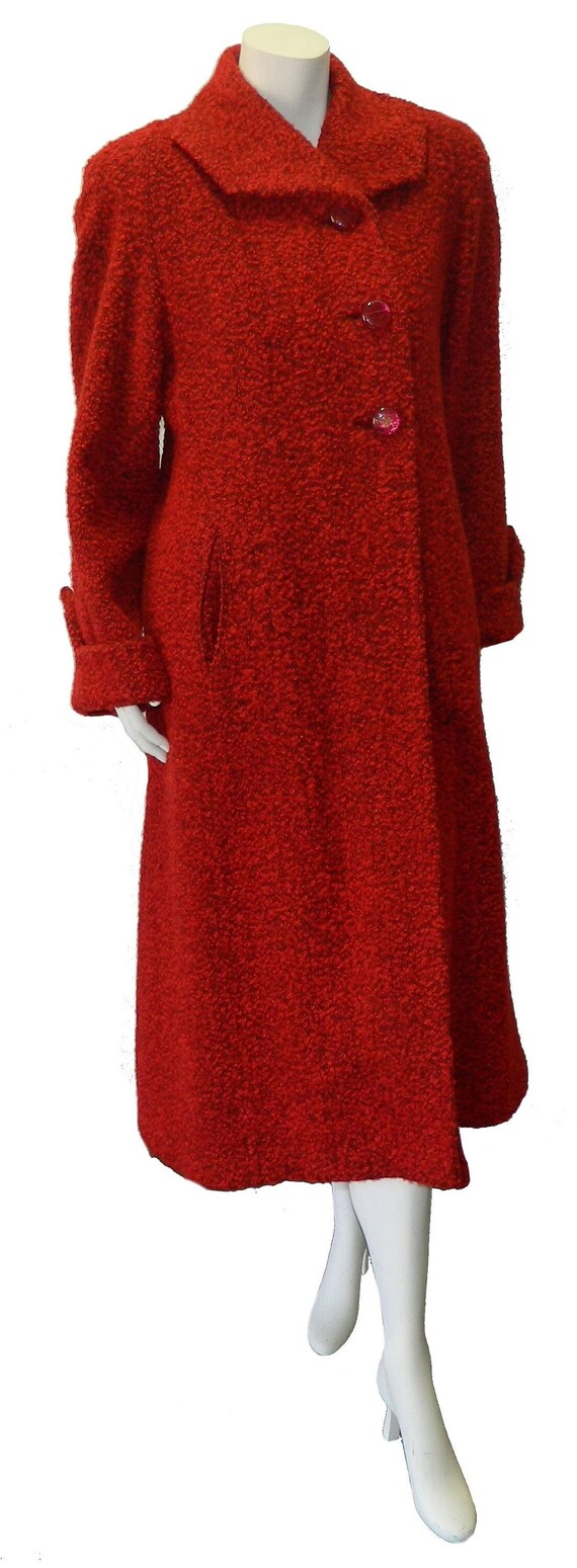 Vintage 1950s Red Bouclé Tweed Coat