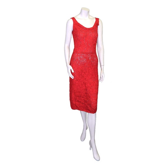 Vintage 1950s Red Silk Ribbon Dress and Matching … - image 3
