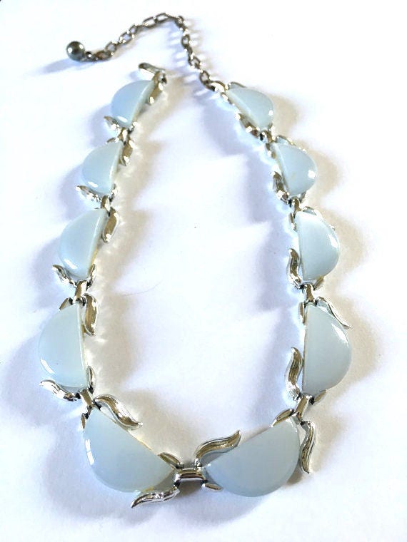 Vintage 1950s Necklace Light Blue Thermoset Half … - image 6