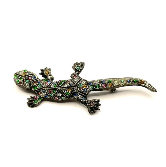 Vintage 1940s Multi Color Rhinestone Chameleon Ge… - image 3