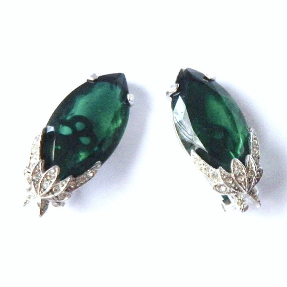 Vintage Bellini Green Rhinestone Earrings - image 9