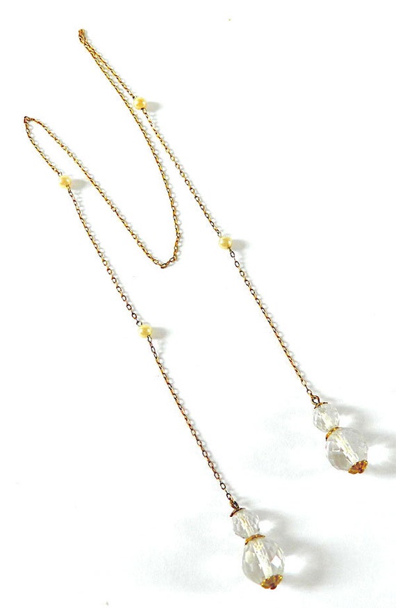 Antique 1920s Crystal Lariat Pendant Necklace - image 3