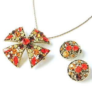 Vintage Malteser Kreuz Strass Anhänger Halskette und Ohrring Set