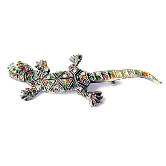 Vintage 1940s Multi Color Rhinestone Chameleon Ge… - image 8