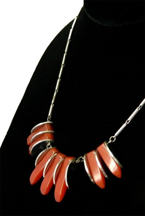 Vintage Art Deco Bakelite Bauhaus Pendant Necklace Burnt Orange Etsy