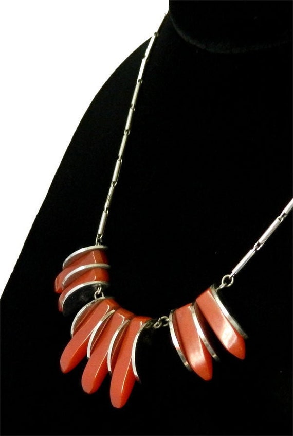 Vintage Art Deco Bakelite Bauhaus Pendant Necklac… - image 1