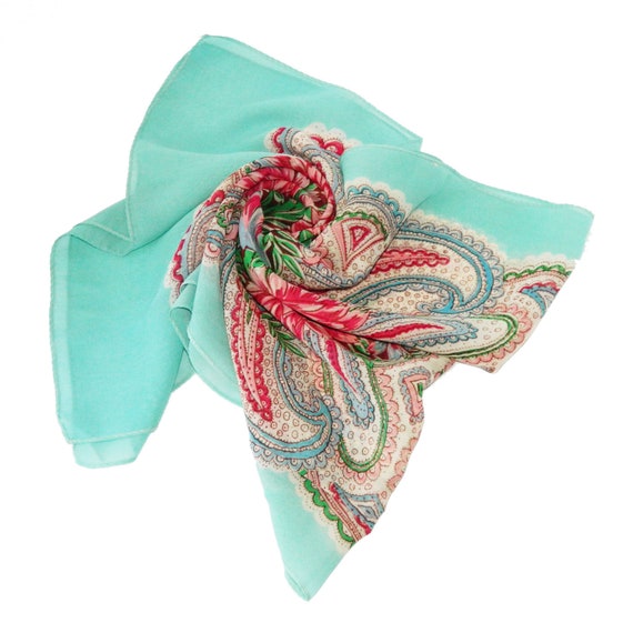 Vintage 1950s Rayon Crepe Paisley Floral Scarf - image 1