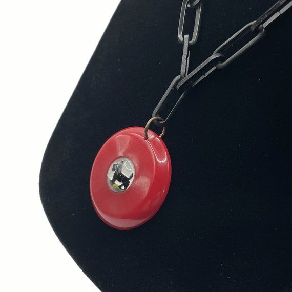 Vintage Scottie Dog Red Bakelite Pendant Necklace