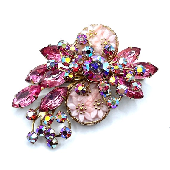 Vintage 1950s Pink Rhinestone Brooch