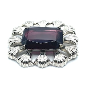 Vintage Sterling Silver Brooch with Purple Stone