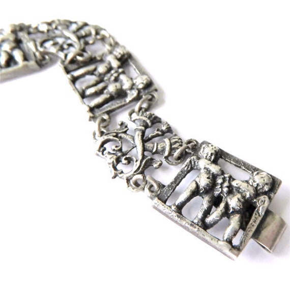 Antique Italian Sterling Silver Bracelet with Che… - image 2