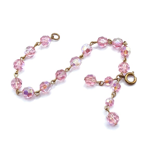 Vintage 1950s Pink Aurora Borealis Beaded Bracelet - image 7