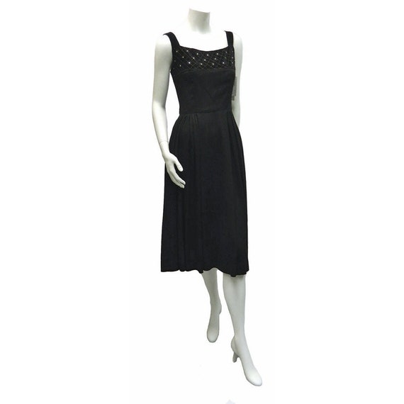 Vintage 1940s Rhinestone Studded Rayon Crepe Dres… - image 2