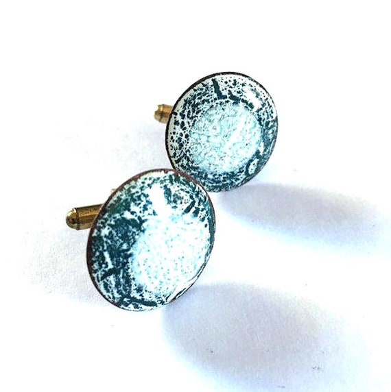 Vintage 1960s Cuff Links with Green and White Ena… - image 7