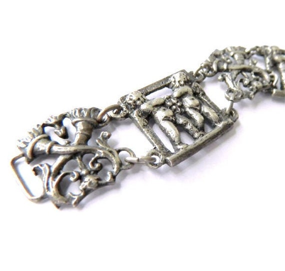 Antique Italian Sterling Silver Bracelet with Che… - image 3