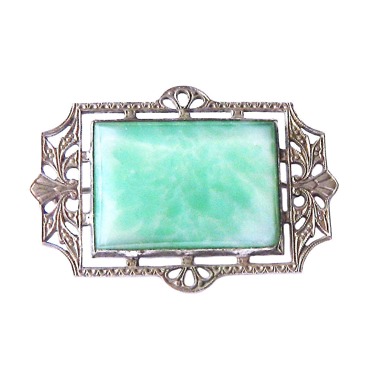 Broche Ancienne En Argent Massif Style Art Déco - Occasion Vintage