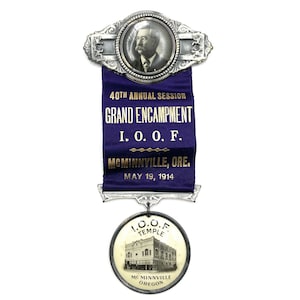 Antique 1914 I.O.O.F. Odd Fellows Ribbon Badge