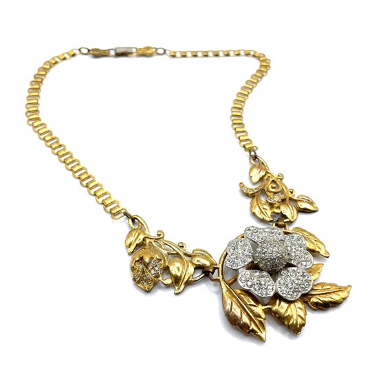 Vintage 1930s Rhinestone Flower Pendant Necklace - image 9