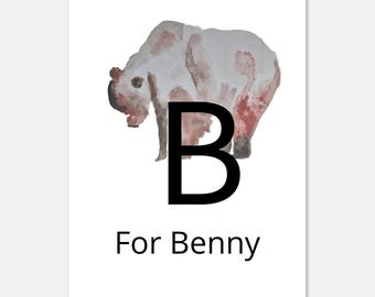 Letter B with bear design , Hand painted design, can be personalised for perfect baby name sign or nursery wall art.