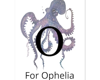 Letter O, Hand painted alphabet, Personalised O for Octopus. Alphabet letter for wall art or name sign.