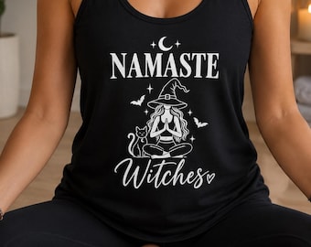 Namaste Witches Yoga Tank Top, Halloween Yoga Shirt, Witchy Workout Tank, Spooky Season Yoga Top, Funny Witch Fitness Gift for Women