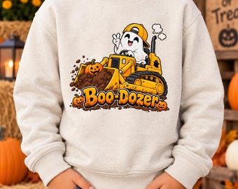 Boo Dozer Kids Halloween Sweatshirt, Ghost Bulldozer Shirt, Construction Halloween Sweatshirt, Boys Halloween Shirt, Toddler Halloween Gift