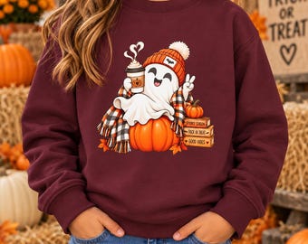 Cute Fall Ghost Sweatshirt | Pumpkin Sweatshirt | Spooky Season Crewneck | Cozy Halloween Sweatshirt | PSL Fall Shirt