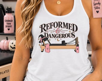 Reformed & Dangerous Pilates Tank Top, Halloween Pilates Shirt, Spooky Reformer Tank, Pilates Lover Gift, Womens Workout Tank