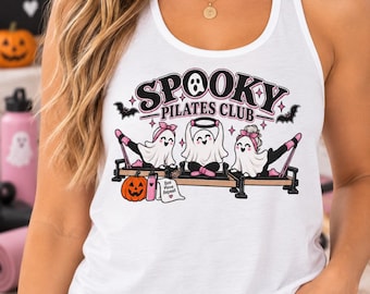 Spooky Pilates Club Tank Top, Halloween Pilates Shirt, Halloween Workout, Pilates Lover Gift, Halloween Fitness Shirt, Womens Racerback Tank