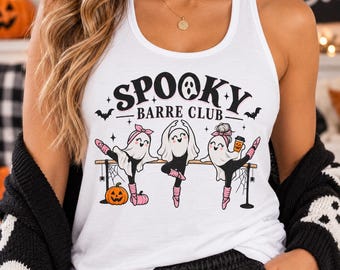 Spooky Barre Club Tank Top, Halloween Barre Shirt, Halloween Workout, Barre Lover Gift, Cute Halloween Fitness Shirt, Womens Racerback Tank