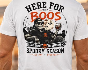 Here for the Boos Halloween Shirt, Funny Ghost Beer Tee, Halloween Party Shirt, Adult Halloween Graphic Tee