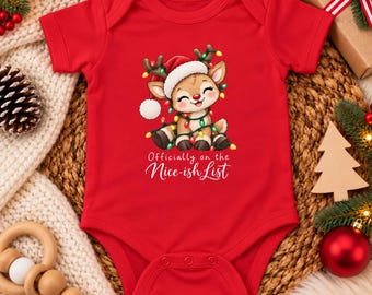 Christmas Baby Onesie, Nice-ish List Reindeer Bodysuit, Funny Holiday Baby Outfit, Cute Christmas Baby Gift, Baby's First Christmas