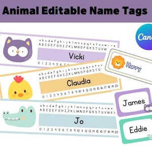 Printable Animal Name Tags: Editable Classroom Labels (8.5&quot;x11&quot;)