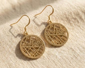 14K Gold Map Special Gift Earrings – GeoPersonalize Custom Coordinates Jewelry for First Date Map, Where We Met, First Kiss Location
