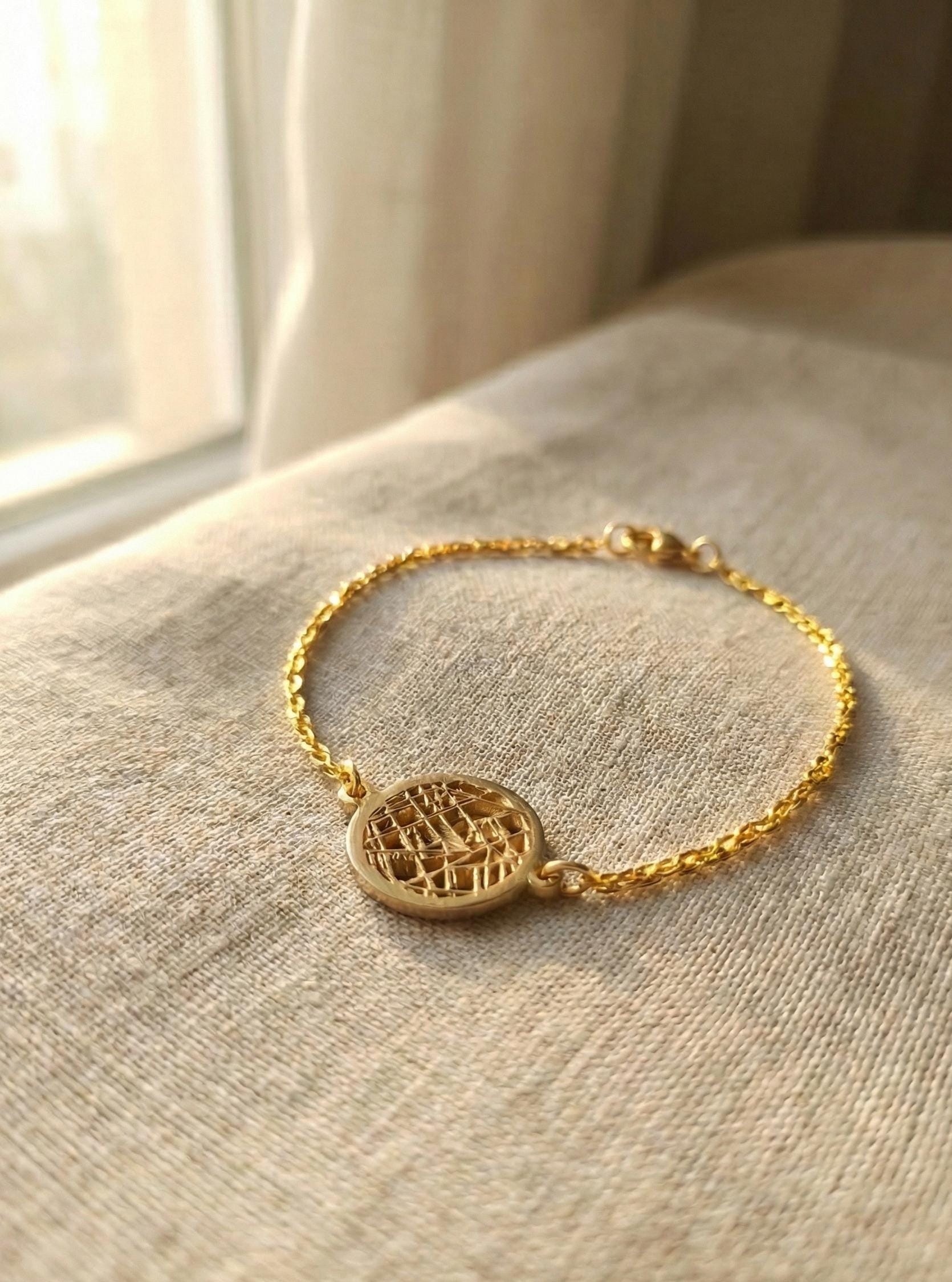 14K Gold Personalized Map Bracelet, Coordinate Bracelet, Where We Met Map, First Date Map, Engagement Location, The Night We Met
