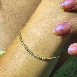 14K Gold Custom Morse Code Bracelet | Hidden Message, Minimal Personalized Jewelry | Bridesmaid,Couples, Friends Gift & Custom Word Bracelet