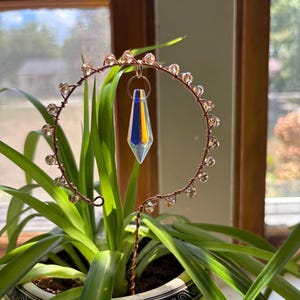Copper Plant Champagne Crystal Suncatcher, Plant Stake, Plant Accessories, Home Decor, Housewarming Gift, Decorative Plant Stakes, Boho
