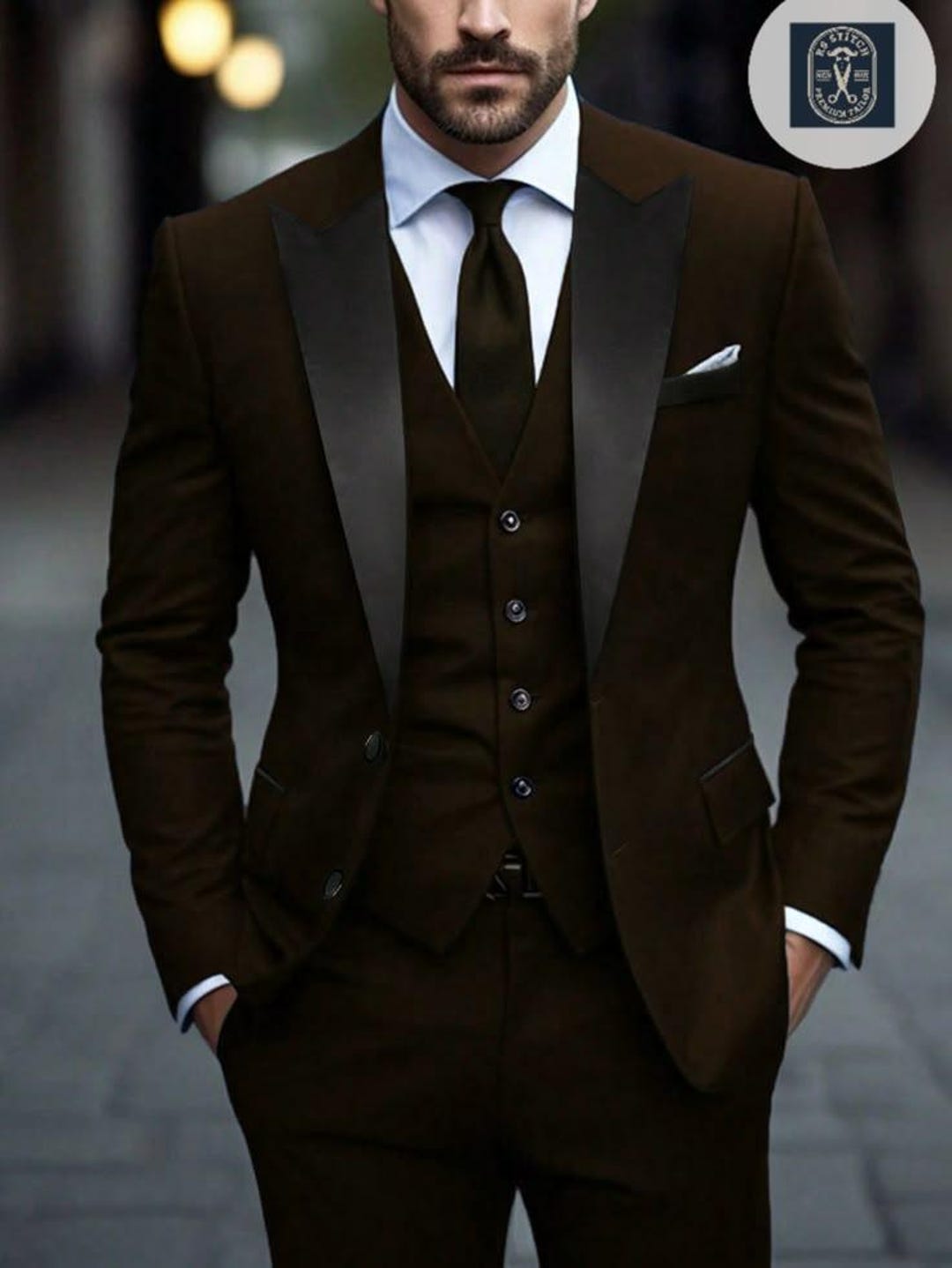 メンズブラウン3ピーススーツ | パーティーウェアブラウンスーツ