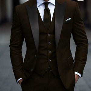 Men’s Brown 3 Piece Suit | Party Wear Brown Suit | Wedding Tuxedo Set | Blazer Vest Trouser for Men | Formal Business Suit | Custom Tailored