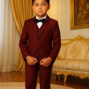 Boys Burgundy Suit | 3 Piece Kids Formal Outfit | Wedding Ring Bearer Suit | Birthday Party Tuxedo | Page Boy Outfit | RS Stitch Luxury Suit