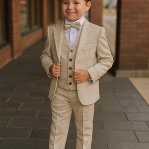 Jungen Beige Anzug Set: Kinder Hochzeits Outfit, Ringträger, formelle Party